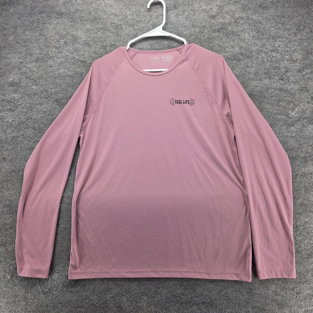 Reel Life Shirt Mens XL Pink Long Sleeve Raglan Fishing Graphic Print Crew Neck